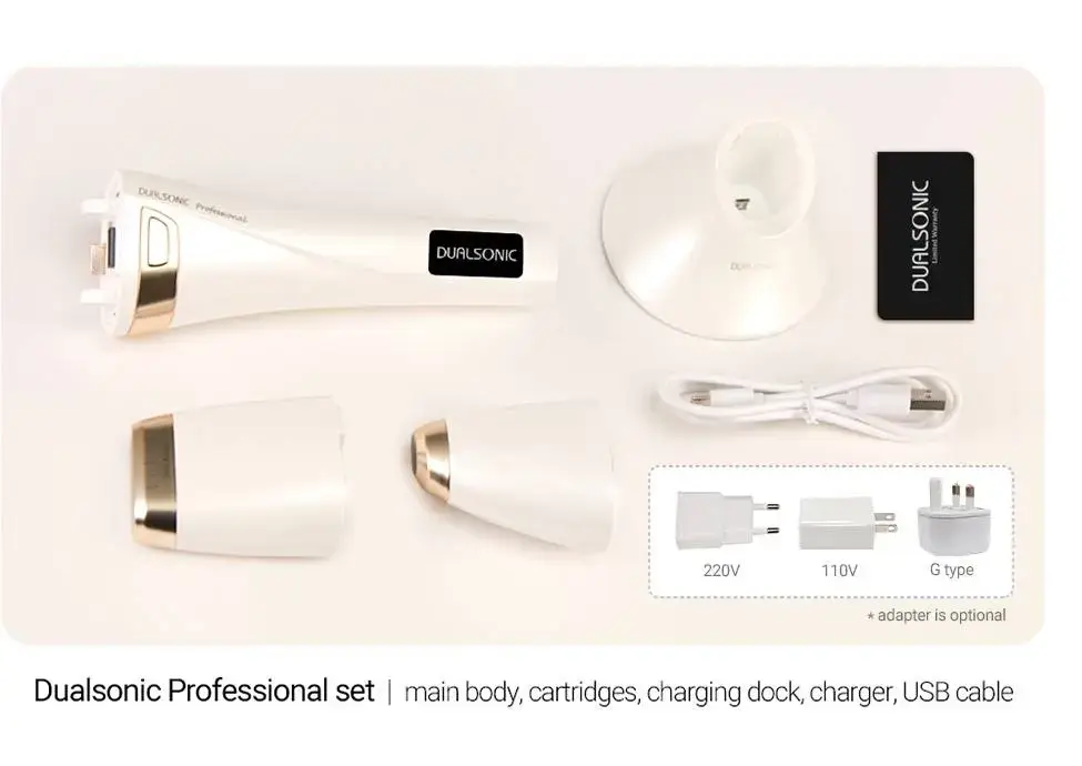 Dualsonic Professional Set advanced HIFU facial lifting device with face and eye cartridges for skin tightening, contour definition, and deep collagen stimulation without surgery