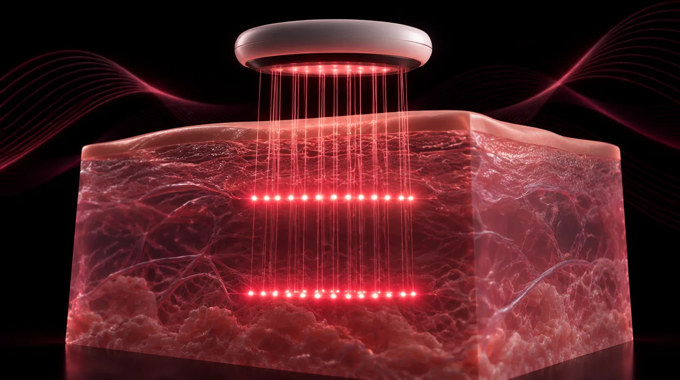 Deux plans de points d'énergie ultrasonore focalisée sous une tête de traitement, illustrant la technologie double profondeur de Dualsonic Optimum