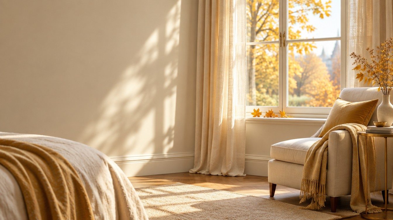 Sunlit room in autumn light, representing the maintenance months after a 12-week HIFU course